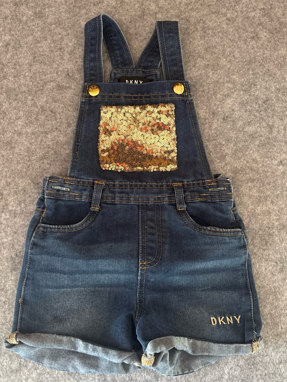 DKNY Dark Blue Denim Overalls with Contrast Stitching